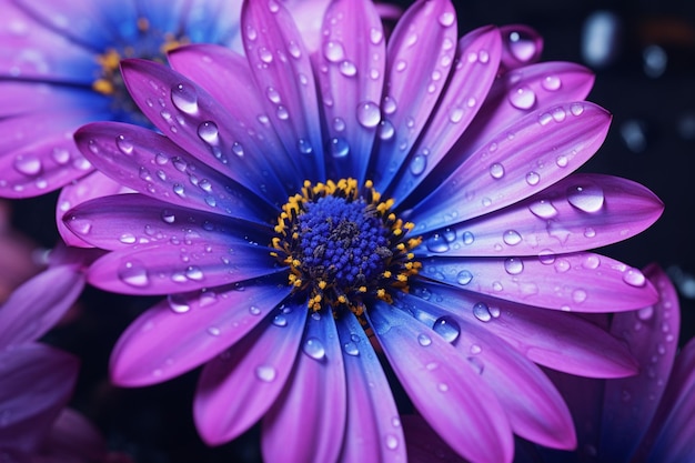 Eine lila Blume mit einem blau-gelben Mittelpunkt