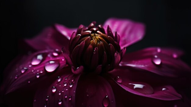 Eine lila Blume mit Wassertröpfchen darauf