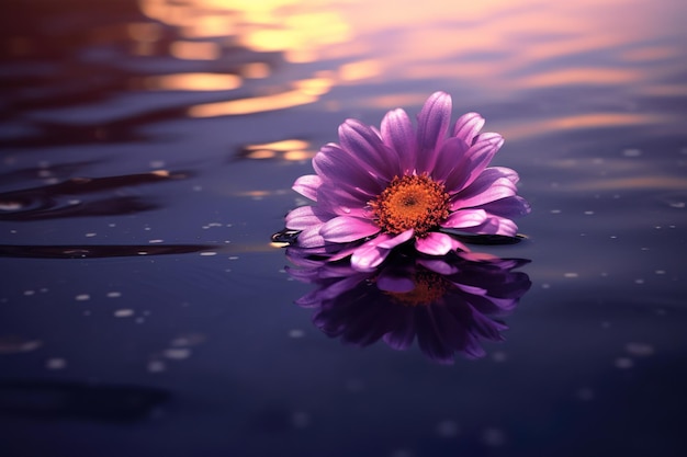 Eine lila Blume schwimmt im Wasser