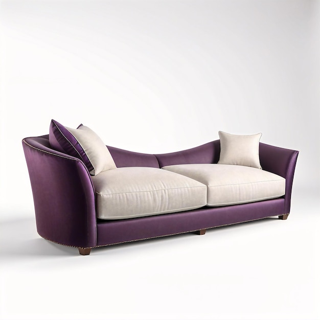 eine lila Couch mit Kissen darauf