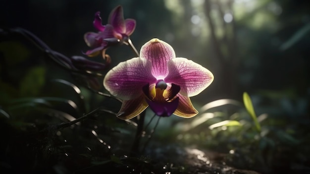 Eine lila Orchidee im Wald