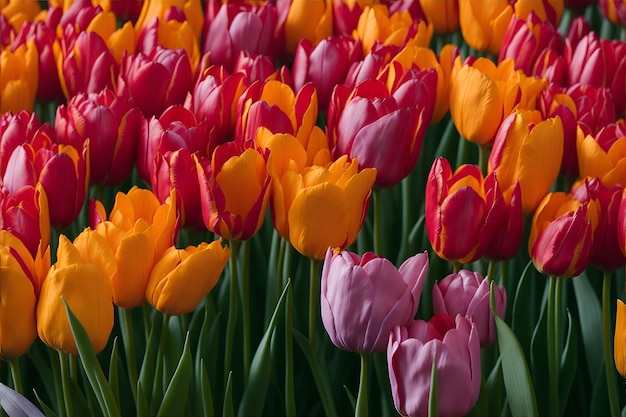 Eine lila Tulpe in einem Feld voller lila Tulpen.