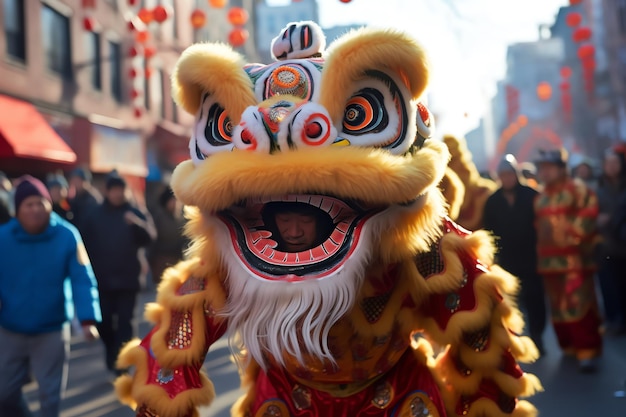 Eine Löwentanzvorstellung in Chinatown