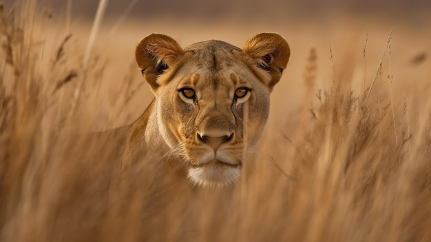 Eine Löwin im Gras in Afrika