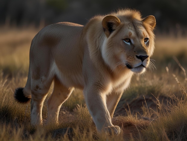 eine Löwin läuft im Gras vor einem Tiger