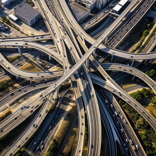 Foto eine luftaufnahme einer belebten autobahnkreuzung