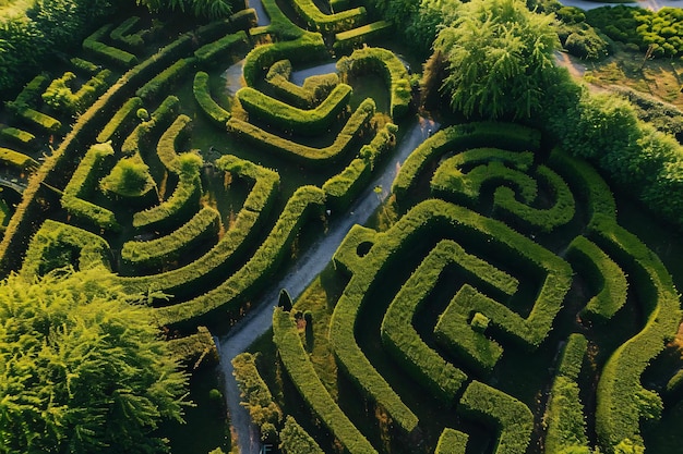 eine Luftaufnahme eines großen Gartenlabyrinths