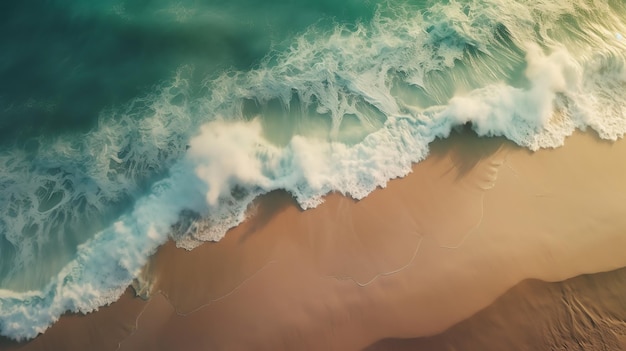 Eine Luftaufnahme eines Strandes mit Wellen, die auf den Sand schlagen