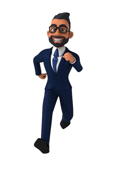 Eine lustige 3D-Cartoon-Illustration eines indischen Geschäftsmanns mit Alpha