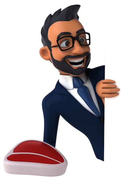 Eine lustige 3D-Cartoon-Illustration eines indischen Geschäftsmanns