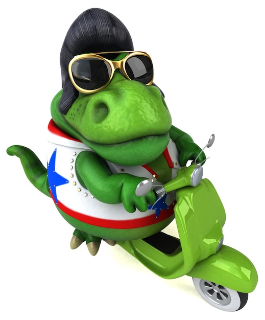 Eine lustige 3D-Cartoon-Illustration eines Trex-Rockers