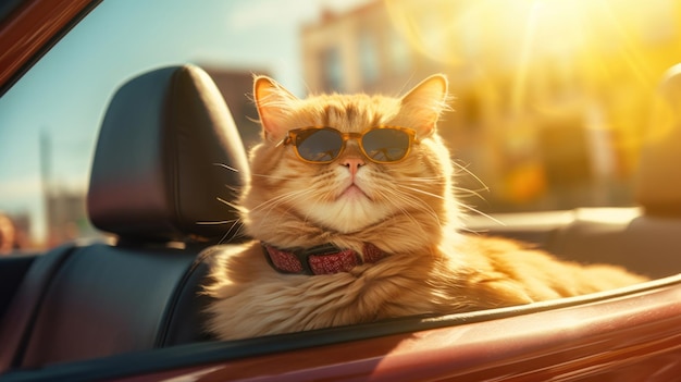 Eine lustige Katze in einem Cabriolet