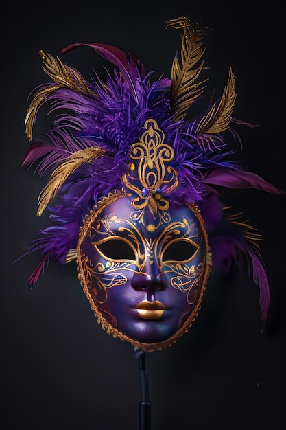 Eine luxuriöse venezianische Maske, die mit komplizierten Golddetails geschmückt ist