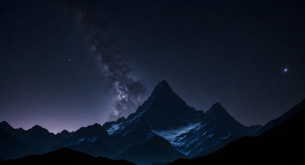 Foto eine majestätische bergkette, die sich gegen einen sternenfrohen nachthimmel darstellt