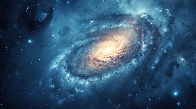 Eine majestätische Spiralgalaxie inmitten von sternenfüllten kosmischen Wolken