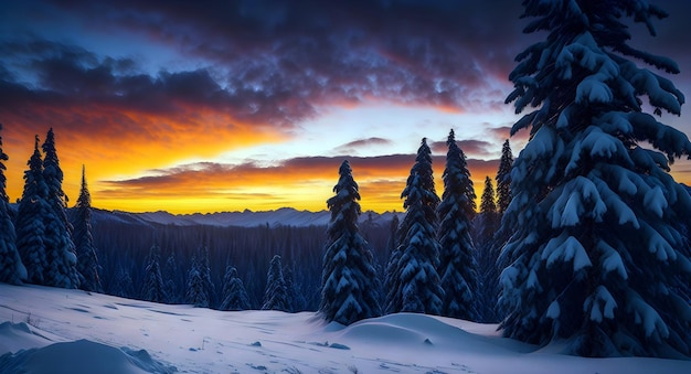 Eine majestätische Winterlandschaftstapete mit einem schneebedeckten Kiefernwald