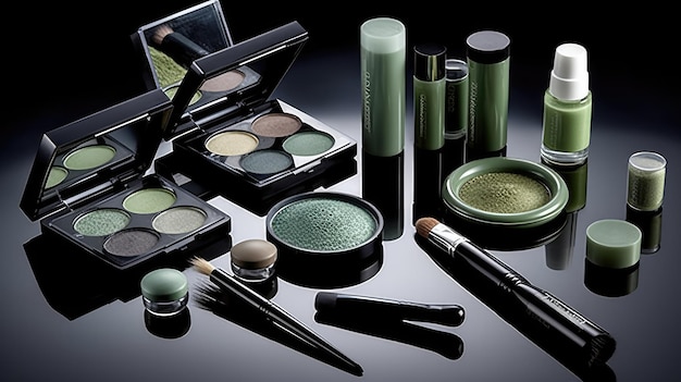 Eine Make-up-Kollektion mit grüner und schwarzer Gesichtsfarbe.