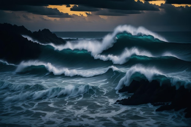 Eine Malerei einer Welle mit den Wörtern Ozean auf der Unterseite