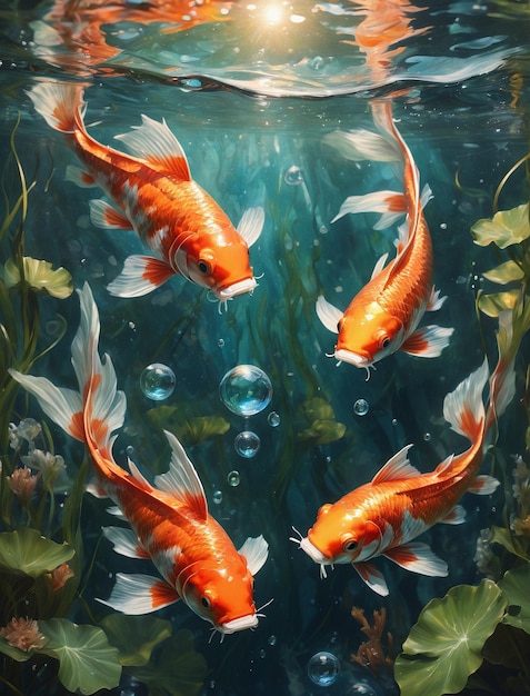 Eine malerische Komposition mit Koi-Fischen