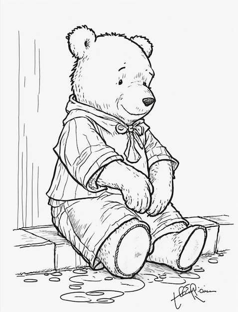 eine Malvorlage eines Teddybären, der auf dem Boden sitzt