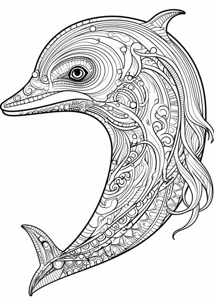 eine Malvorlage mit einem Delfin mit einem Muster darauf generative KI