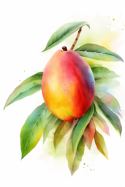 Eine Mango auf einem Ast mit Blättern