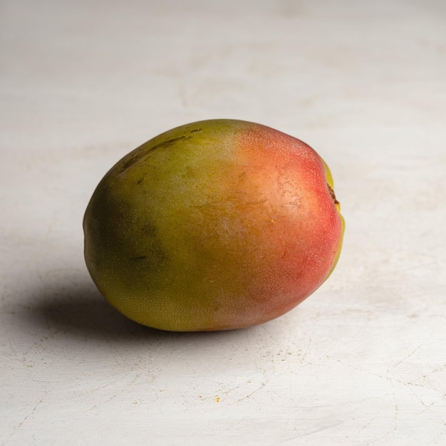 eine Mango ist auf einem Tisch mit einer gelben und roten Farbe