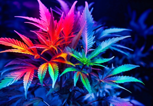 Eine Marihuanapflanze hat eine helle Farbe auf schwarzem Hintergrund
