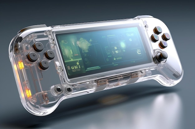 Eine mattierte transparente Hülle für eine generative KI einer 3D-Handheld-Spielekonsole