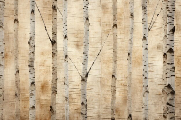 eine Mauer aus Birkenbäumen mit einem Zweig im Vordergrund.