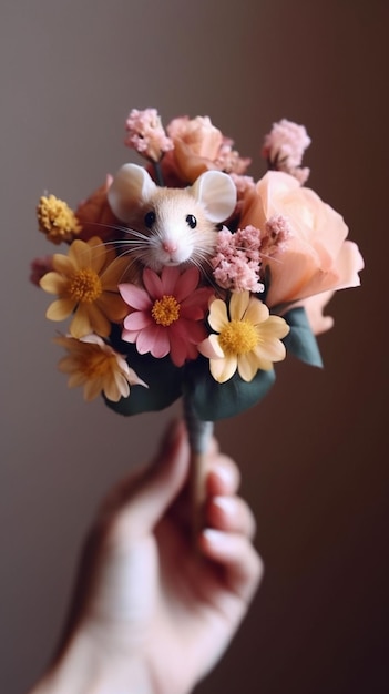 Eine Maus in einem Blumenstrauß