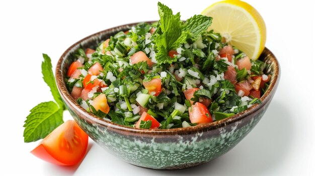 Foto eine mediterrane küche tabbouleh mit isoliertem auf weißem hintergrund