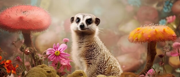 Eine Meerkat auf einem Blumenfeld