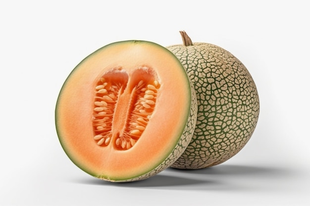 Eine Melone mit halbierten Kernen.