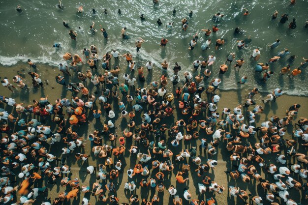 eine Menge glücklicher Menschen am Meer auf der Party