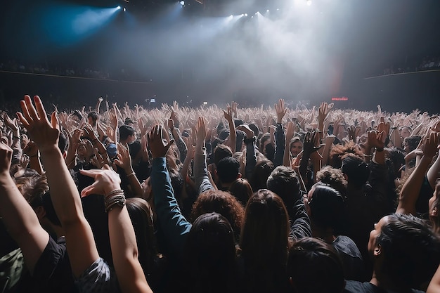 Eine Menschenmenge bei einem Konzert mit den Händen in der Luft