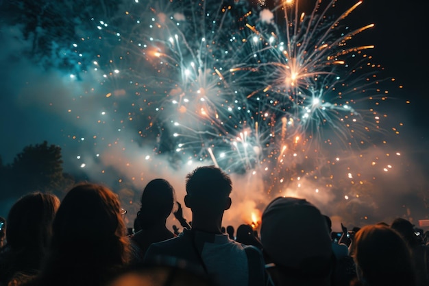 Eine Menschenmenge beobachtet ein Feuerwerk