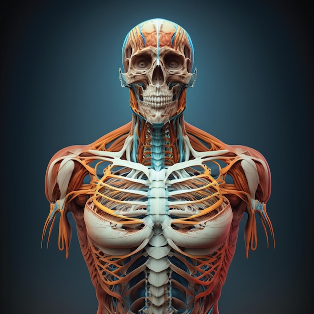 Foto eine menschliche figur, deren muskeln als skelett bezeichnet werden.