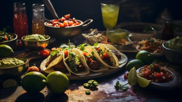 Eine mexikanische Streetfood-Szene mit lebhaften Tacos mit frischen Zutaten