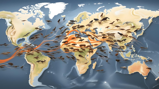 Foto eine migrationskarte von tierarten, die veränderungen der muster aufgrund der globalen erwärmung zeigt