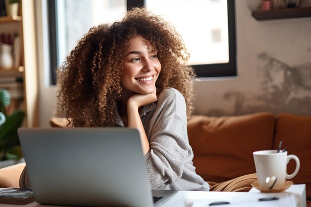 Eine Millennial-Frau, die online Hausaufgaben macht