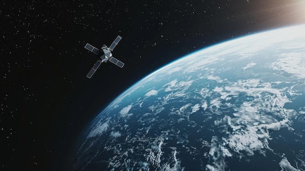 Eine minimalistische Darstellung eines Satelliten in Umlaufbahn um die Erde, die von KI generiert wurde