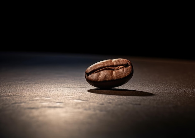 Eine minimalistische Komposition einer einzigen Kaffeebohne, die in extremer Nahaufnahme aufgenommen wurde.