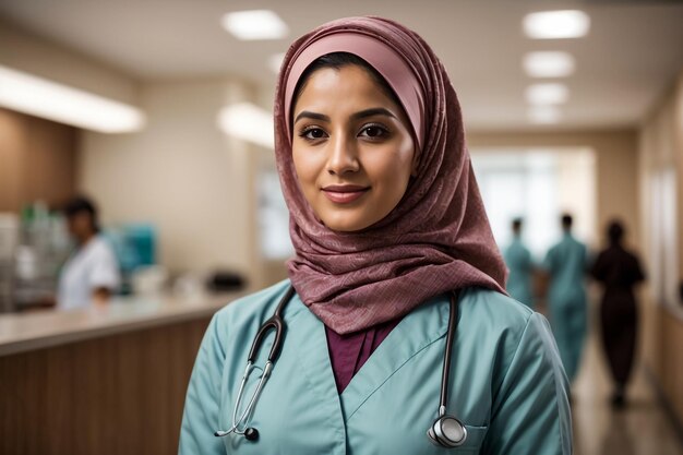 Foto eine mittelgroße krankenschwester im krankenhaus