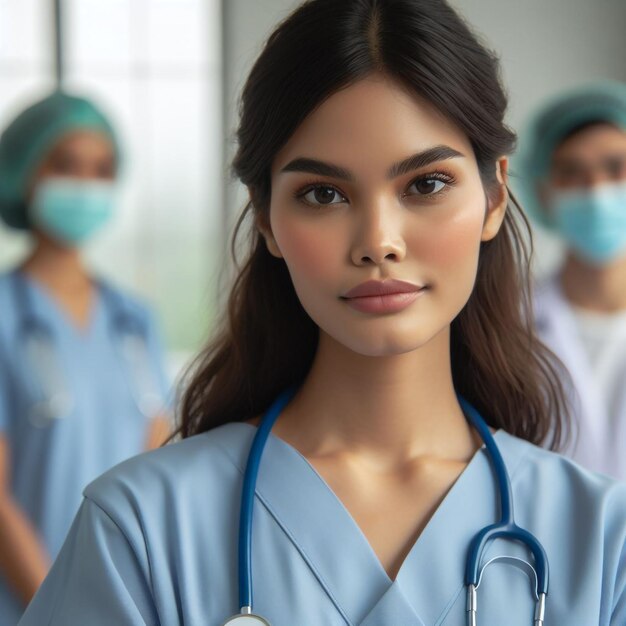 Foto eine mittelgroße krankenschwester im krankenhaus