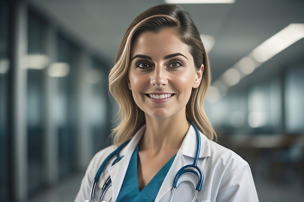 Eine Model-Arztin schaut lächelnd in die Kamera