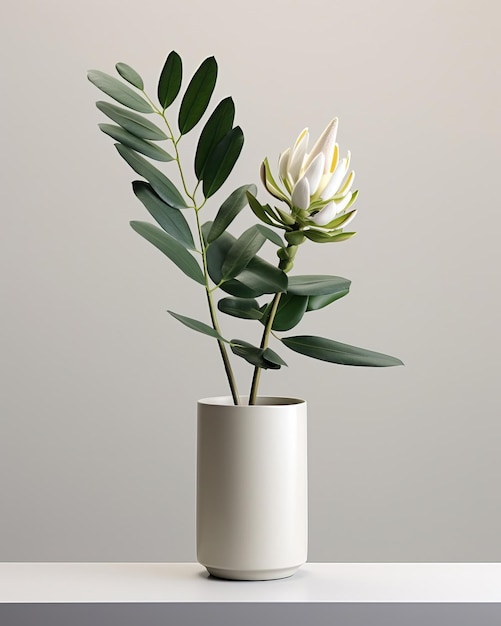 Eine moderne und minimalistische Anordnung mit einer einzigen eleganten Protea-Blumen