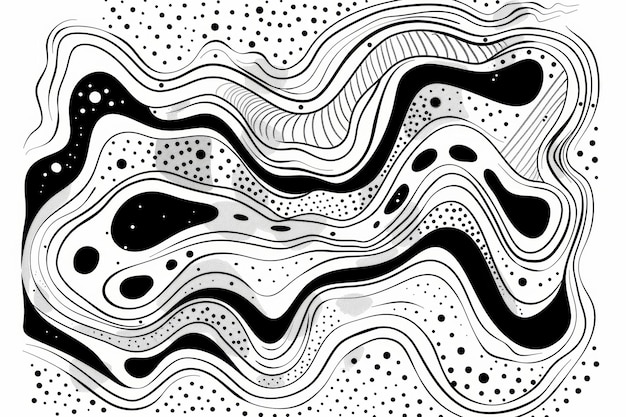 Eine monochrome abstrakte Illustration mit welligen Linien, die ein visuell dynamisches und fließendes Muster erzeugt, das ein Gefühl der Bewegung hervorruft