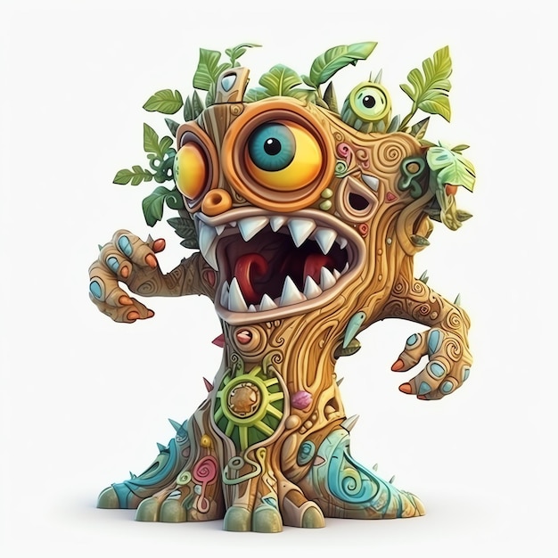 Eine Monsterfigur mit grünen Blättern darauf
