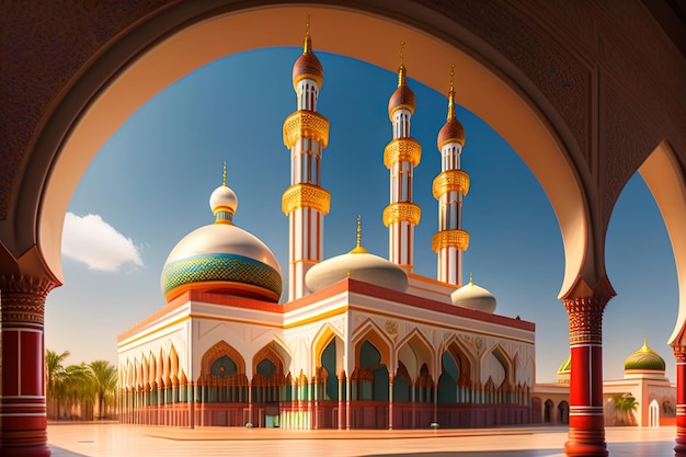Eine Moschee mit blauem Himmel und Wolken
